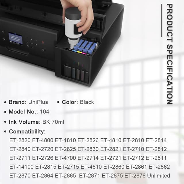 Detalle de UniPlus Tinte kompatibel Epson E104 Multipack Schwarz (ET-2870, ET-2826 u. a.)