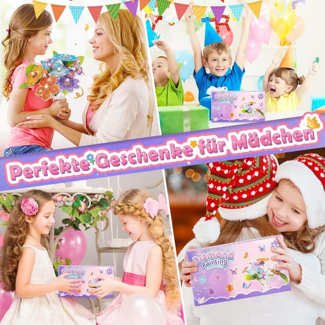 Detalle de Blumen Basteln Mädchen Diamond Painting Set (Blumenstrauß) – Bastelkoffer mit Diamanten und Zubehör