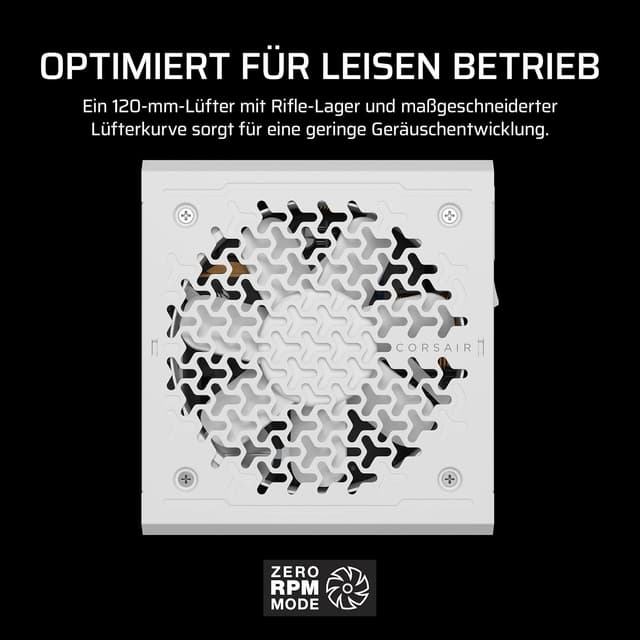 Detalle de CORSAIR RM1000e (2025) – leises, vollständig modulares ATX-Netzteil mit ATX 3.1 und PCIe 5.1 (weiß, Zero-RPM)
