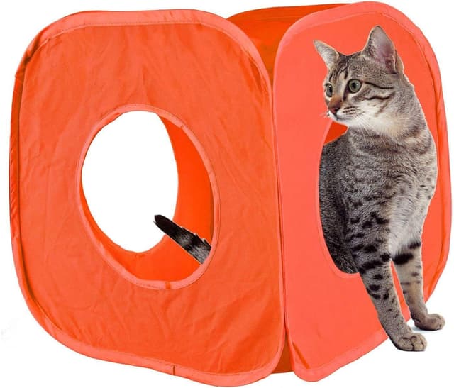 Detalle de Pet Living Pop Up Cat & Kitten Play Cube Fun Strong Box (Orange)