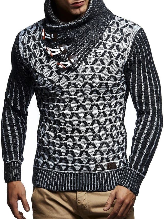Detalle de Leif Nelson LN5385 pull en tricot à col châle pour homme, coupe ajustée noire