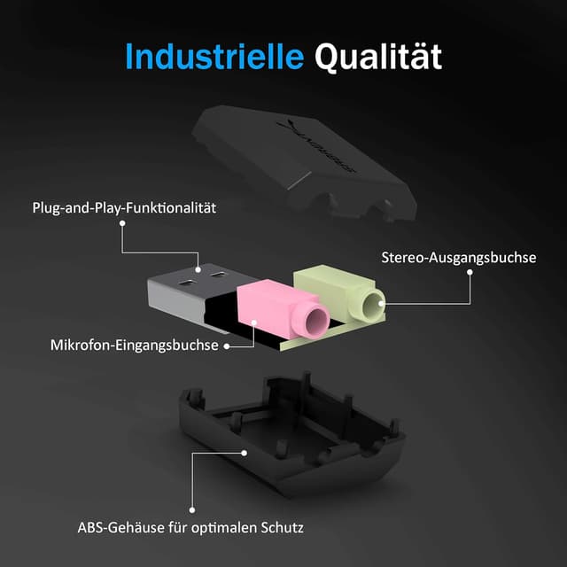 Detalle 2 de SABRENT AU-MMSA externe Soundkarte: USB auf 3,5-mm Klinke für Kopfhörer & Mikrofon
