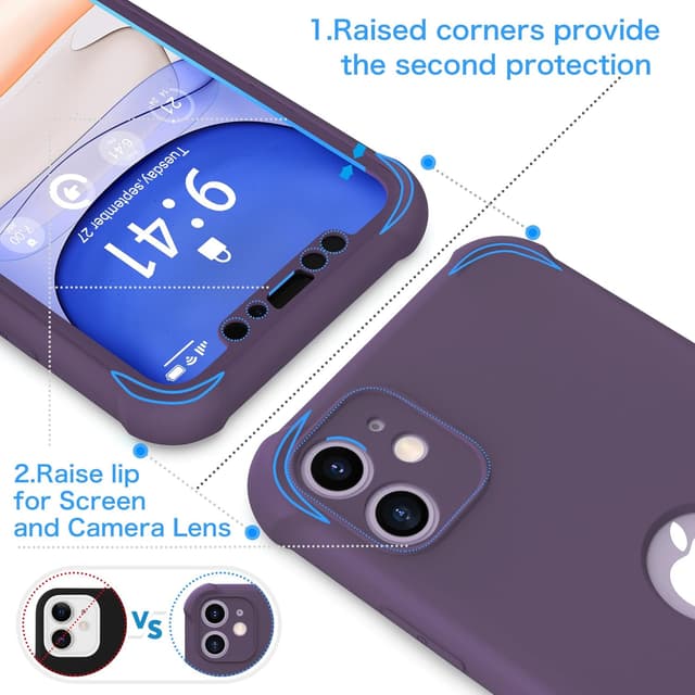 Detalle de ORETECH Silikonhülle für iPhone 11 (6,1 Zoll) – stoßfest, kratzfest, 360° mit Displayschutzfolie, Tief Violett