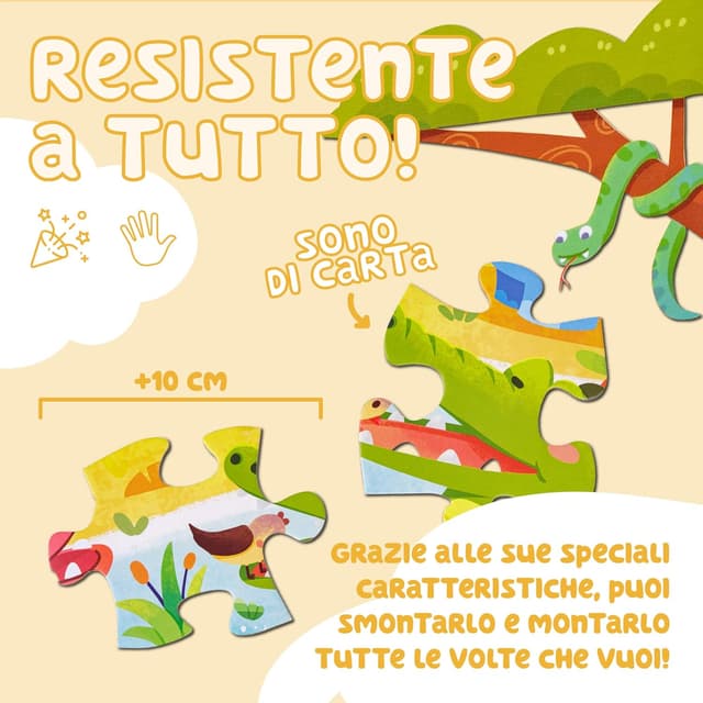 Detalle 2 de Baroni Toys Puzzle per Bambini “Animali” da 24 pezzi (3+) in cartone, 44x31 cm