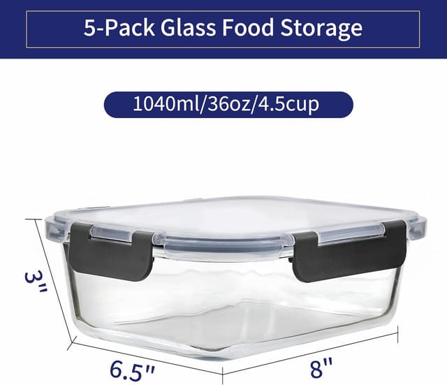 Thumbnail 1 de MFY 36oz Glass Meal Prep Containers 5-pack 🥣
