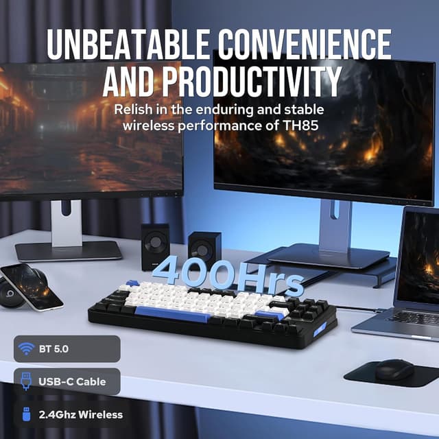 Detalle de EPOMAKER TH85 QMK/VIA Wireless Gaming Keyboard (Tri-Mode, Hot-Swappable, Creamy Jade Linear Switches)