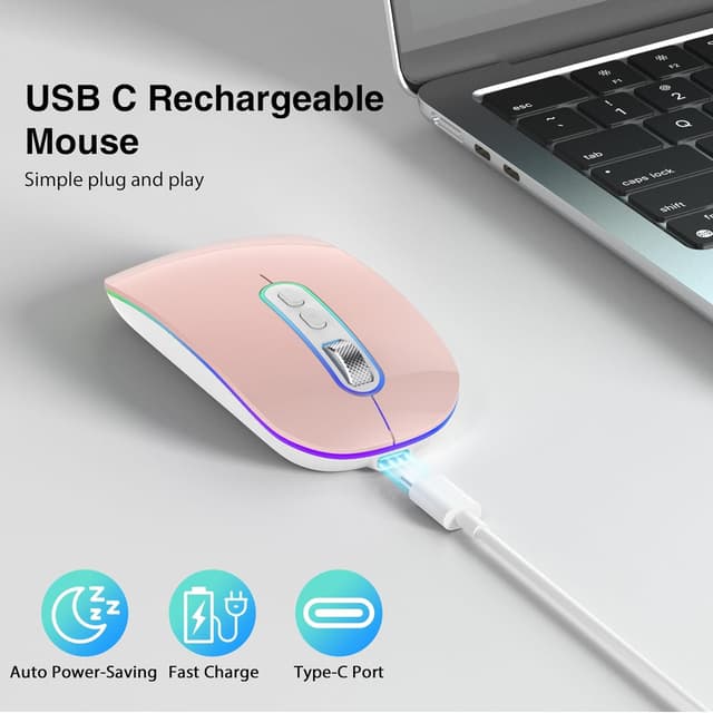 Thumbnail 2 de cimetech Mouse wireless ricaricabile Dual Mode Bluetooth 5.1 + USB 2,4 GHz con LED e DPI regolabili (rosa)