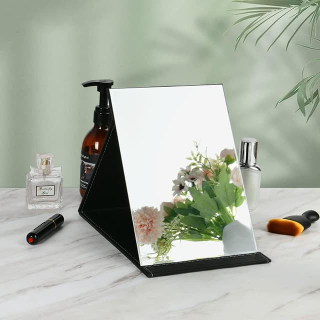 Detalle 2 de OSDUE Specchi da Tavolo pieghevole in pelle PU: specchio trucco/viaggio oversize