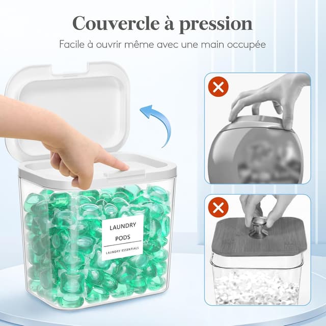 Detalle de Lot Lifewit Rangement lessive en capsules avec étiquettes et cuillères (boîtes 2700 ml + 4500 ml, 4 pièces)