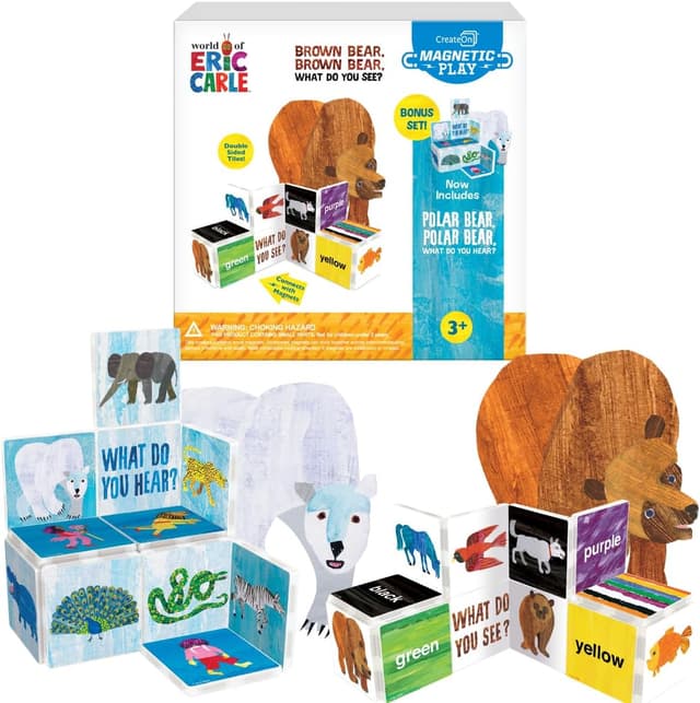 Detalle de CreateOn Eric Carle Brown Bear with Polar Bear Bonus Set Magnetic Tiles (24-Piece) — STEM Building Set for Kids Ages 3+