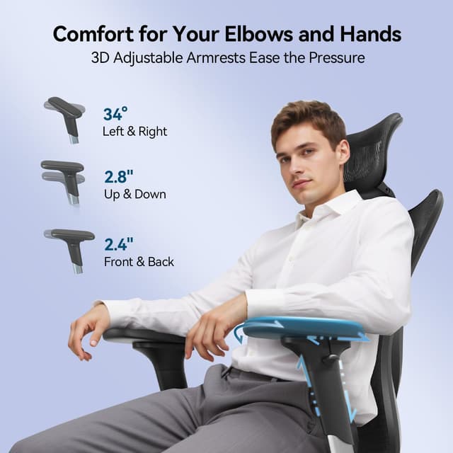 Detalle de SIHOO ergonomic office chair, 3D armrests