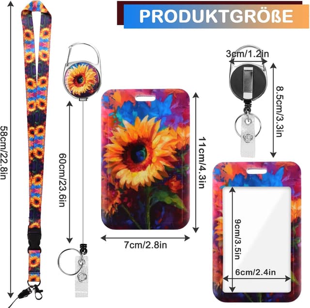 Detalle de Ausweishülle mit Band Sonnenblume 2 – ID Badge Holder Breakaway mit einziehbarer Badge Reel