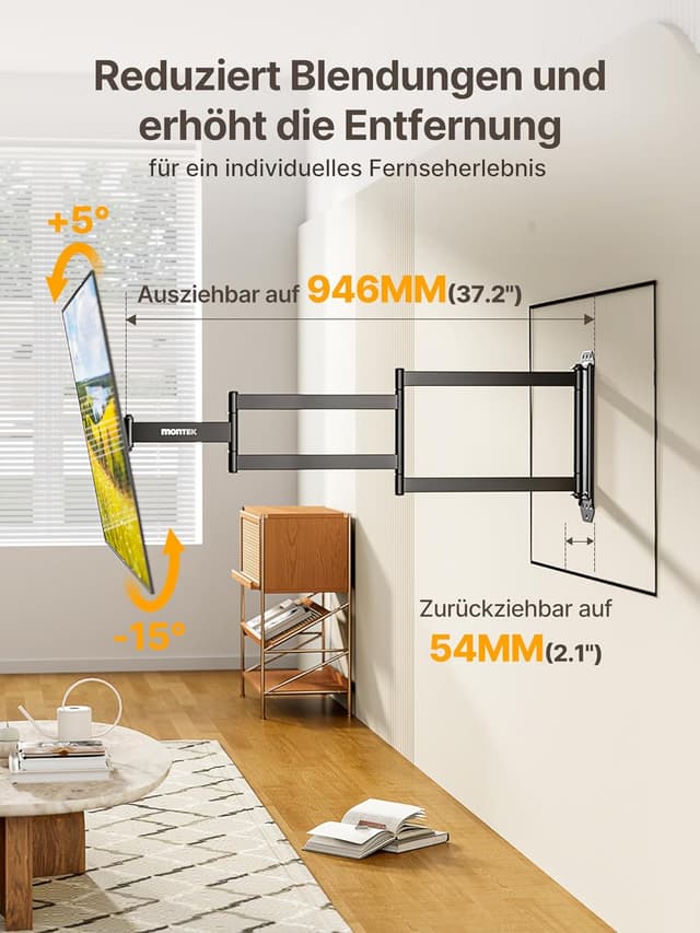 Thumbnail 2 de monTEK Lang Arm 946mm TV Wandhalterung 23–65 Zoll