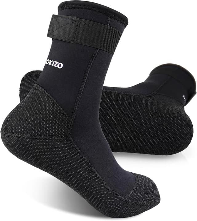 Detalle de PAWHITS 3mm neoprene wetsuit socks with anti-slip sole and ankle strap for scuba, snorkelling and watersports
