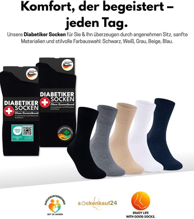 Thumbnail 6 de sockenkauf24 Diabetikersocken ohne Gummi & ohne Naht – 97% Baumwolle, Komfortbund (6 Paar)