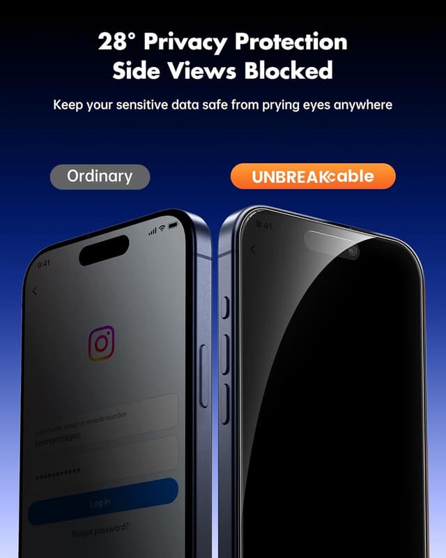 Detalle 2 de UNBREAKcable Protector privacidad iPhone 17 Pro 28°