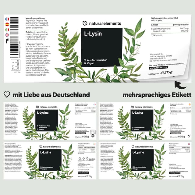 Thumbnail 4 de natural elements L‑Lysin 800 mg Kapseln 365 Stück 💊