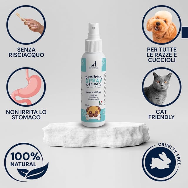 Detalle 2 de HEALTHY LOVE Dentifricio per cani spray formato maxi 180 ml con aloe bio e calendula