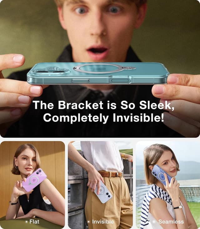 Detalle de TORRAS 360° Spin Magnetic Stand Case for iPhone 16 (MagSafe, 12FT Military Shockproof, Diamond Clear)