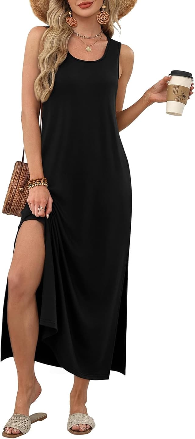Detalle 2 de WIHOLL Maxi Dress Summer 2026: Sleeveless Sundress with Pockets and Side Slit (S–3XL)