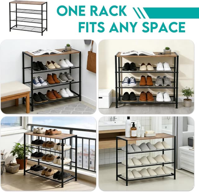 Detalle 2 de ZOESTORAGE Schuhregal mit Sitzgelegenheit (4 Ebenen), 60 x 30 x 63 cm, rustikalbraun