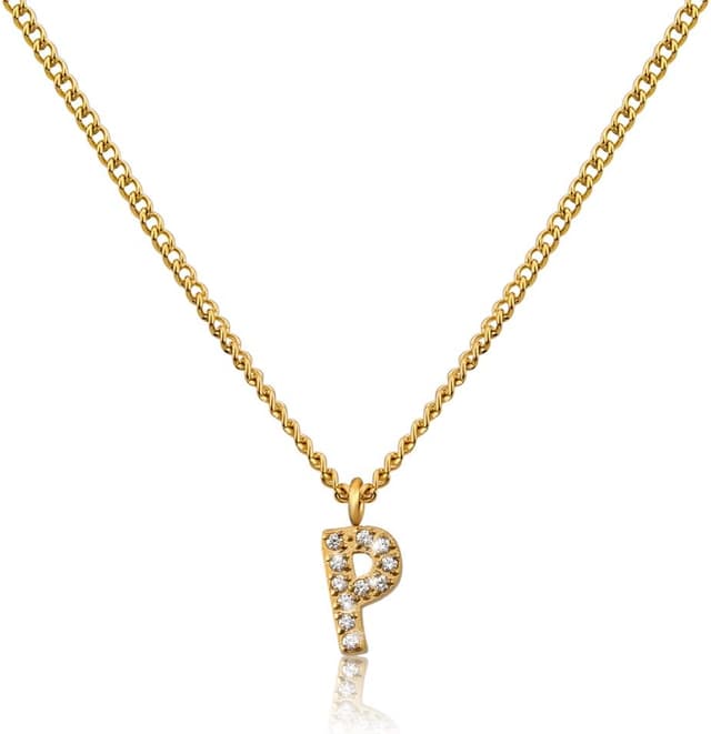 Detalle de GD GOOD.designs est. 2015 Chaîne lettre dorée avec initiales en zirconium et acier inoxydable — collier pour femme