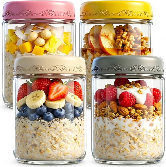 Detalle de DicraoLea Glass Overnight Oats Jars 16oz