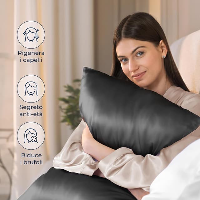 Detalle de DREAMZIE Federa Sera 40x40 cm in seta ipoallergenica 19 momme, con cerniera nascosta (Grigio Scuro) certificata OEKO-TEX