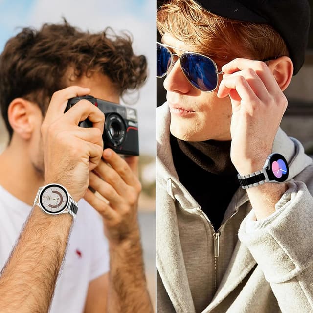 Detalle de SUNDAREE Stainless Steel Strap Replacement for Samsung Galaxy Watch 7 FE / 6 / 5 / 4 and more (20mm) – Black & Silver