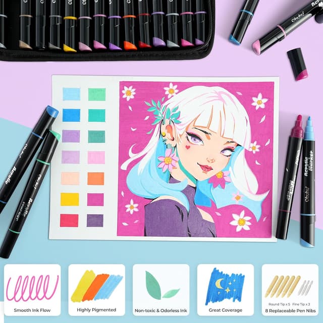 Thumbnail 3 de Ohuhu 60 Colour Acrylic Pens Dual Tips