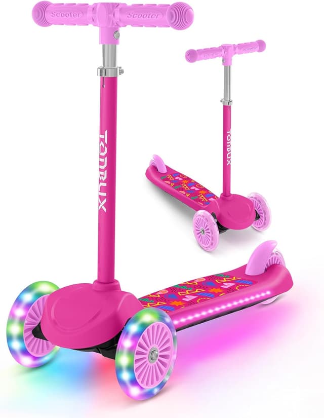 Detalle de TONBUX Kids Scooter for Ages 3-8 (3-Wheel) with Light-Up Wheels & Adjustable 4-Level Height