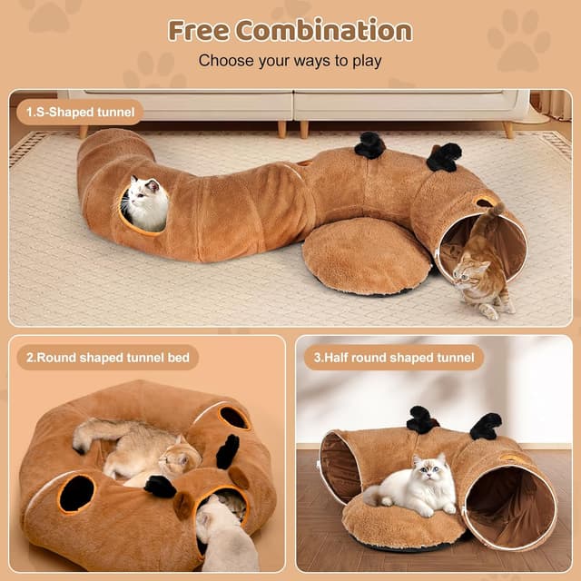 Detalle de Odoland Cat Tunnel Bed (Foldable Donut Tunnel) with Ball & 4 Peek Holes