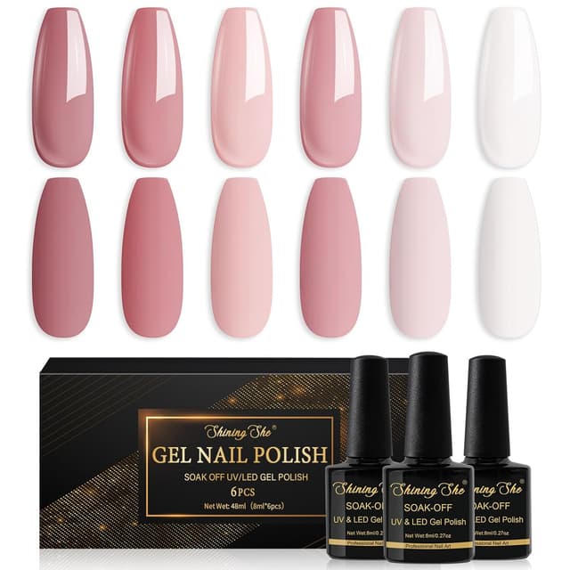 Detalle de Shining She UV Nagellack-Set (6 Farben) Nude Rosa – Gel Polish zum Aushärten unter LED/UV-Licht