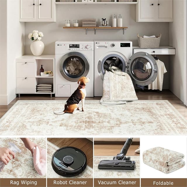 Detalle 2 de HUGEAR Vintage Cream Low Pile Washable Non-Slip Area Rug (240x300cm)