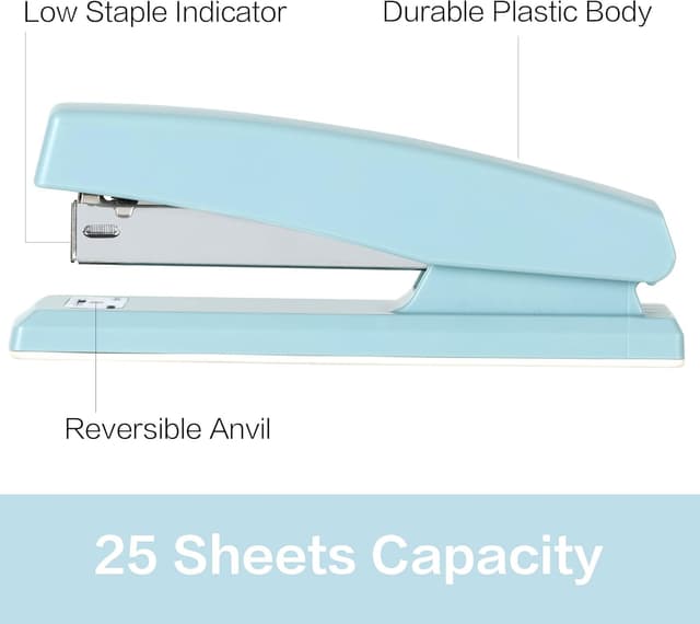 Detalle 2 de Deli Desktop-Heftgerät für bis zu 25 Blatt, blau – inkl. 1.000 Heftklammern