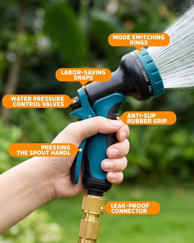 Detalle de Evviee 100FT Expandable Garden Hose Pipe with 10-Pattern Spray Nozzle