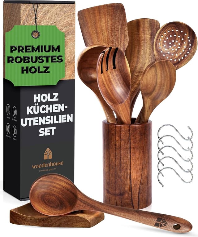 Detalle de Kochbesteck-Set aus Holz 13-teilig mit Halter