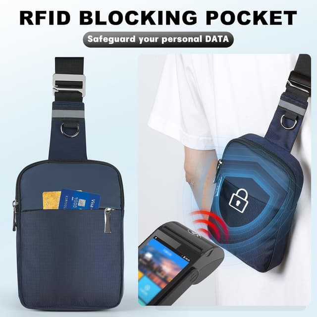 Detalle de Tibroni sac banane / sac de poitrine avec RFID : mini sling bag ajustable pour téléphone et essentiels