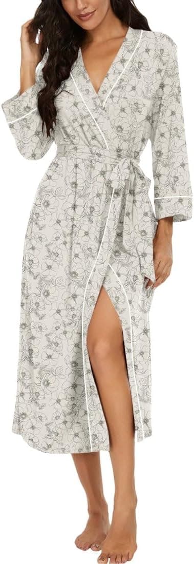 Detalle de PrinStory women’s casual kimono dressing gown with 3/4 sleeves and fixed belt