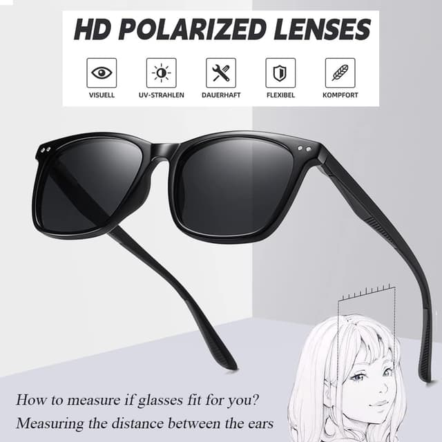 Detalle 2 de Musivon Occhiali da sole polarizzati unisex vintage quadrati con lenti UV400 (TR90)