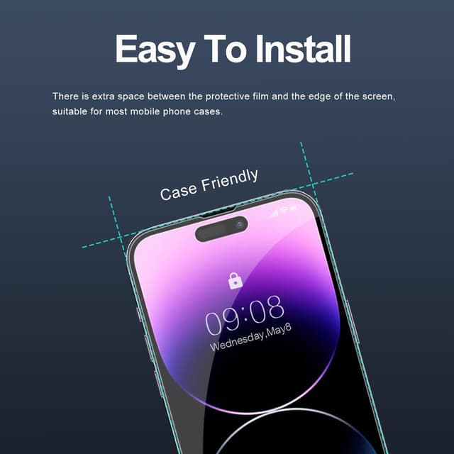 Detalle 2 de Tentoki Screen Protector for iPhone 14 Pro Max (6.7 Inch) — 3-Pack tempered glass, 9H scratch resistant