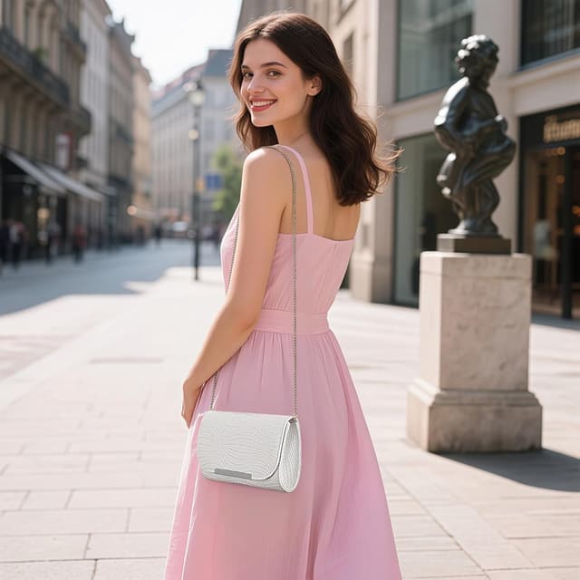 Detalle de BAIGIO Sac de soirée pour femme en cuir PU tressé ondulé (clutch de mariage, fête)
