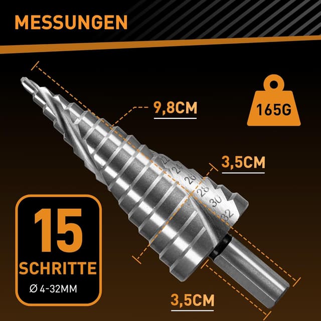 Detalle de Hardtwerk punta per trapano a gradini in HSS, diametro 4–32 mm con codolo triangolare universale