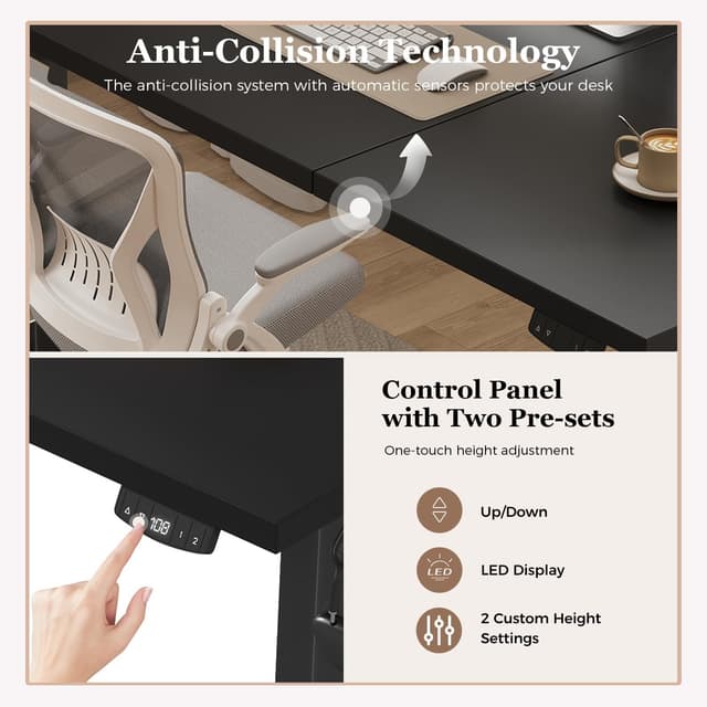 Detalle de Klicelor Height-Adjustable Electric Sit-Stand Desk (150 x 60 cm) with 2 Memory Functions, Black