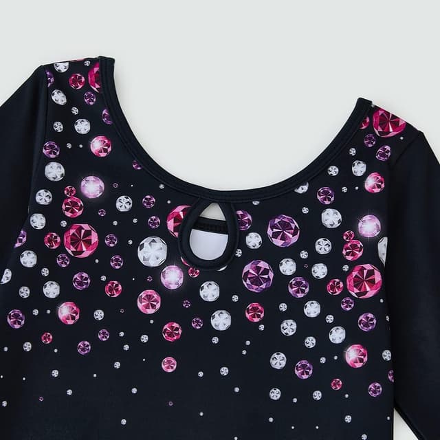 Detalle de Tstiti Gymnastics leotards for girls (long sleeve) with shorts and storage bag, ages 3–12