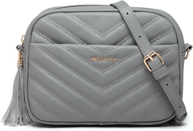 Thumbnail 6 de Miss LuLu sac à main femme à bandoulière amovible en cuir synthétique texture V avec pompons