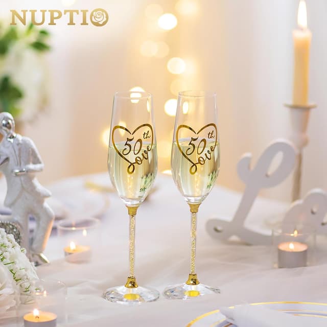 Thumbnail 6 de NUPTIO 50th Anniversary Gold Champagne Flutes set