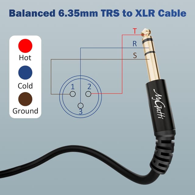 Detalle de Mygatti Klinke 6,35 mm TRS auf XLR Mikrofonkabel, balanced, 5 m (mit 5 Kabelbindern)