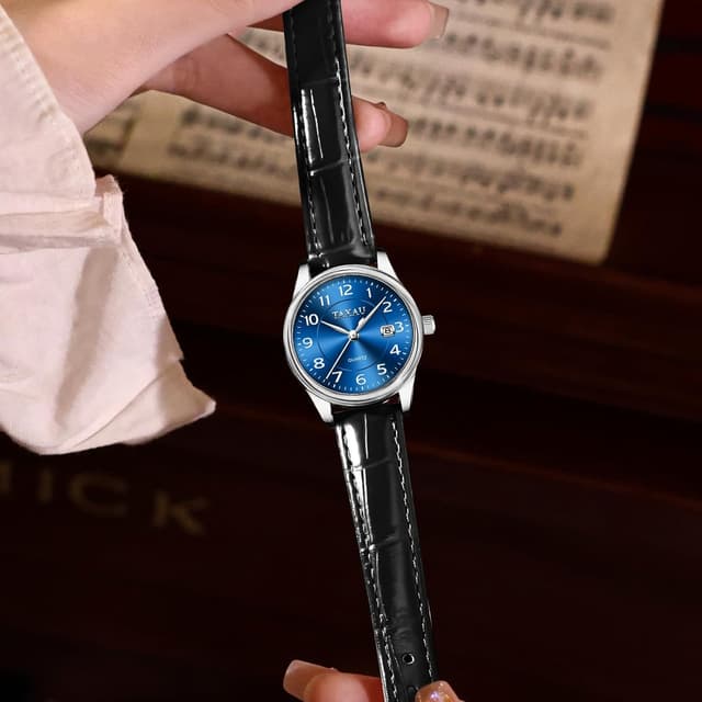 Thumbnail 6 de Taxau Damenuhr mit Lederarmband, analoges Quarzwerk & Datumsanzeige (28 mm, 3 Bar)