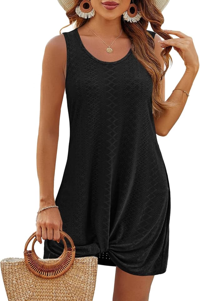 Detalle de BKRIVE Swimsuit Coverup Eyelet Twisted Tank Dress for Summer Beach & Pool Days